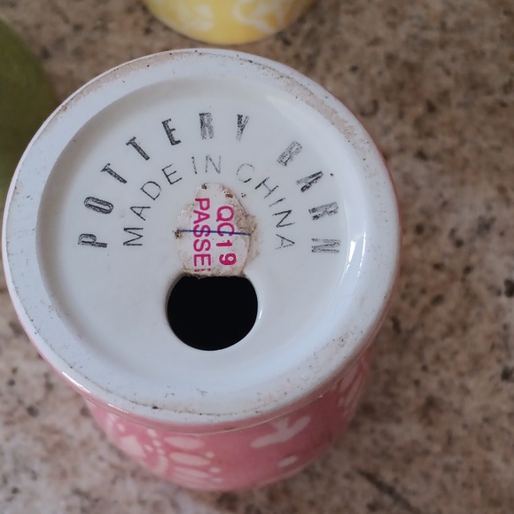 Pottery Barn Set of 3 Decorative Ceramic Egg Cups - Green, Yellow, Pink - Picture 3 of 3